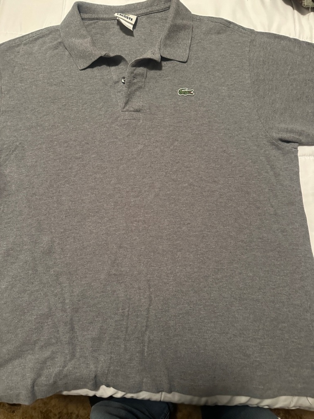 Lacoste Men's Gray Pique Polo with Green Crocodile Logo